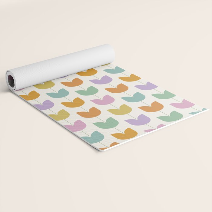 Spring Tulips X Rainbow Mid Century Flowers Yoga Mat Gallery Image 2