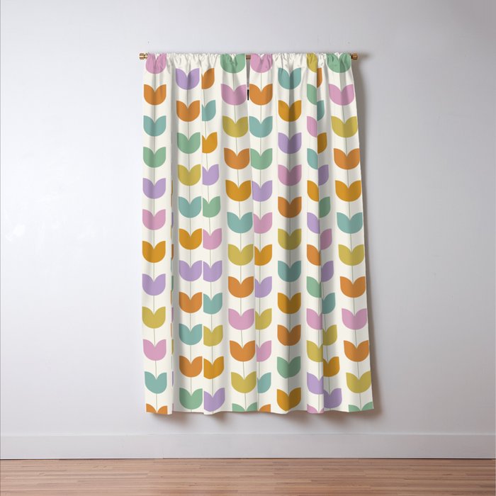 Spring Tulips X Rainbow Mid Century Flowers Window Curtain Gallery Image 3