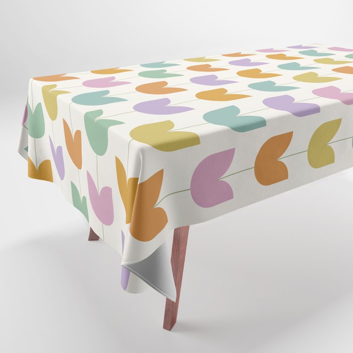 Spring Tulips X Rainbow Mid Century Flowers Tablecloth Gallery Image 1