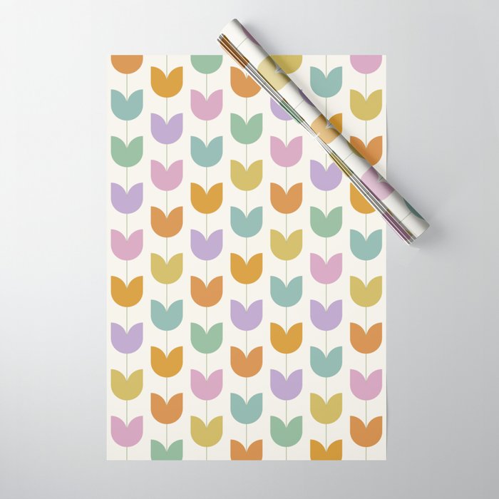 Spring Tulips X Rainbow Mid Century Flowers Wrapping Paper Gallery Image 1