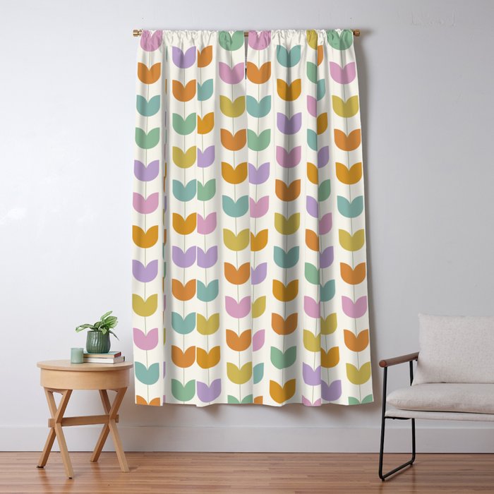 Spring Tulips X Rainbow Mid Century Flowers Window Curtain Gallery Image 5