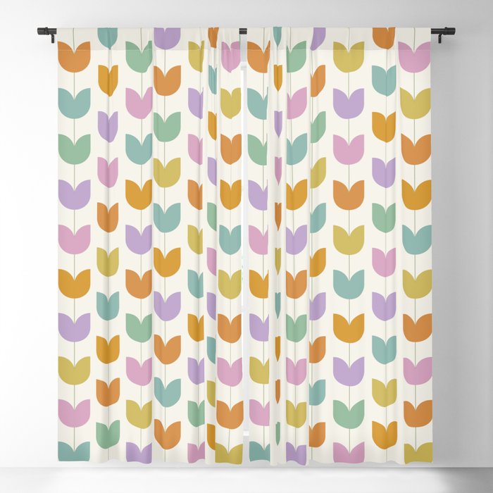 Spring Tulips X Rainbow Mid Century Flowers Window Curtain Gallery Image 5