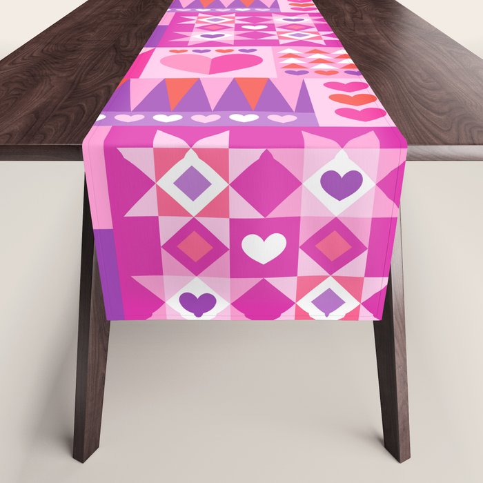 I Love You Checkerboard - Pink Red & Purple Table Runner Gallery Image 1
