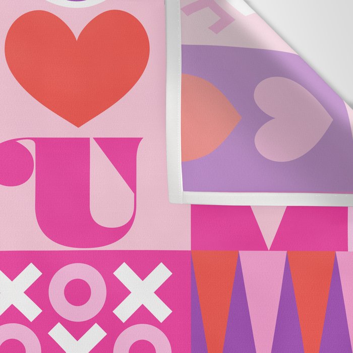I Love You Checkerboard - Pink Red & Purple Wall Tapestry Gallery Image 3