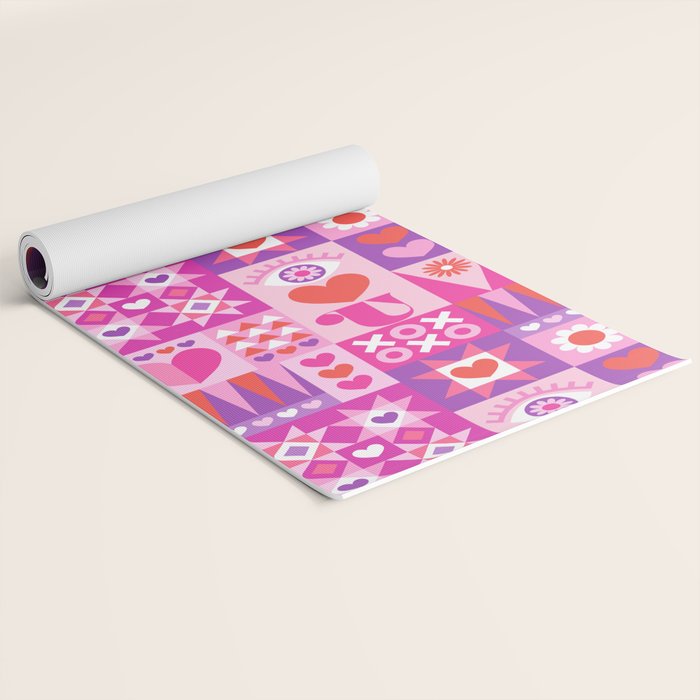 I Love You Checkerboard - Pink Red & Purple Yoga Mat Gallery Image 2