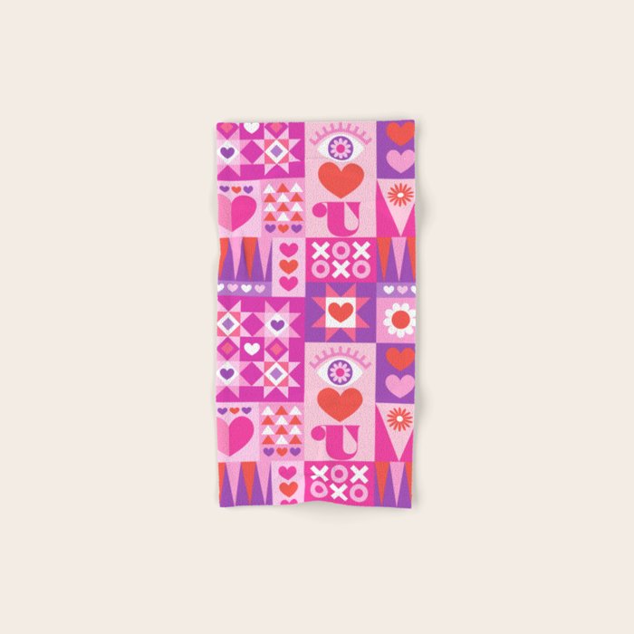 I Love You Checkerboard - Pink Red & Purple Bath Towel Gallery Image 1