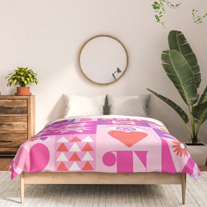 I Love You Checkerboard - Pink Red & Purple Comforter Gallery Image 3