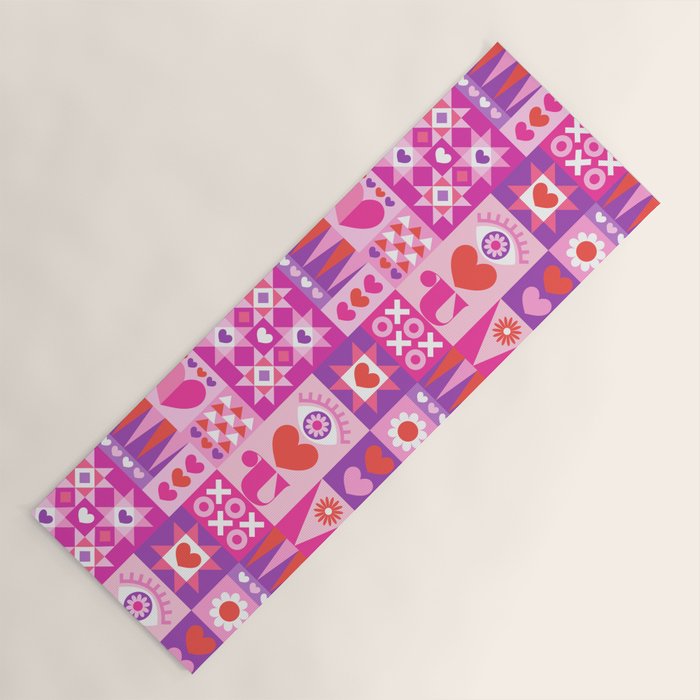 I Love You Checkerboard - Pink Red & Purple Yoga Mat Gallery Image 1