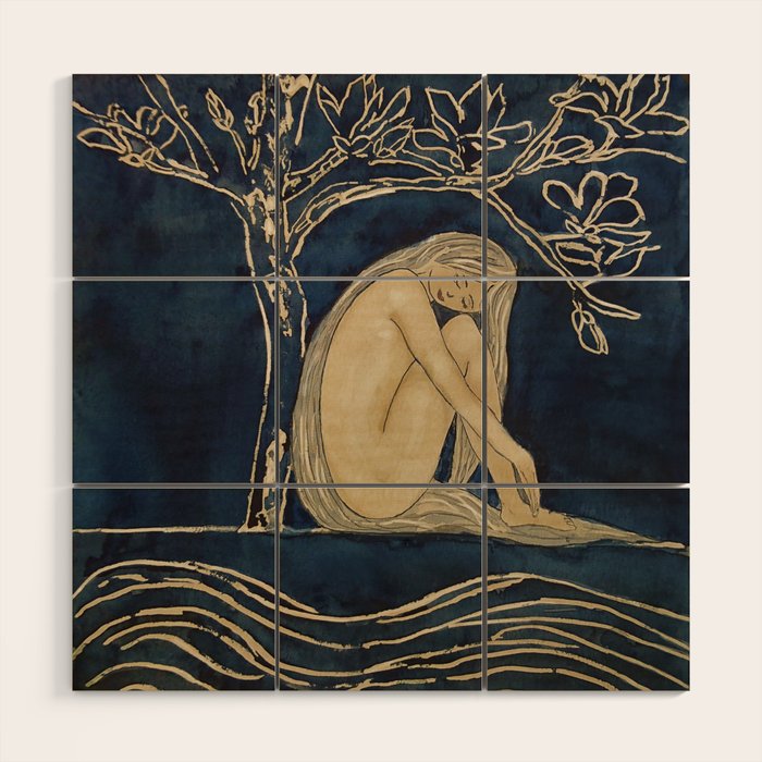 Girl sleeping under magnolia flowers Wood Wall Art Gallery Image 1
