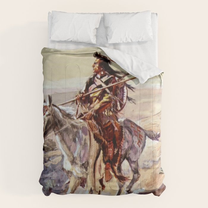 âIndian With Spear â by Charles M Russell Comforter Gallery Image 1