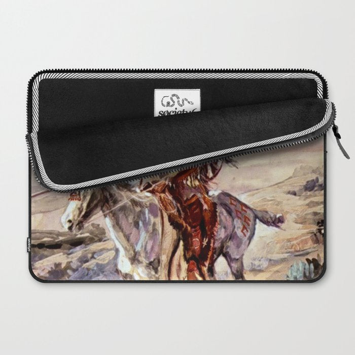 âIndian With Spear â by Charles M Russell Laptop Sleeve Gallery Image 2