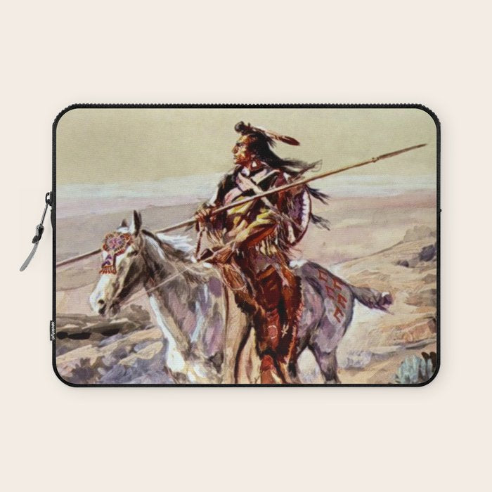 âIndian With Spear â by Charles M Russell Laptop Sleeve Gallery Image 1