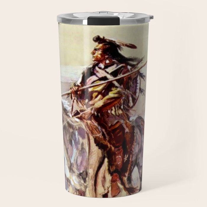 âIndian With Spear â by Charles M Russell Travel Mug Gallery Image 1