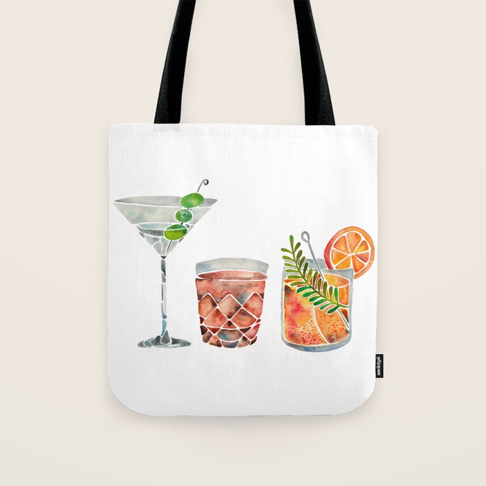 Classic Cocktails  - 1960s Watercolor Lineup Tote Bag Gallery Image 1