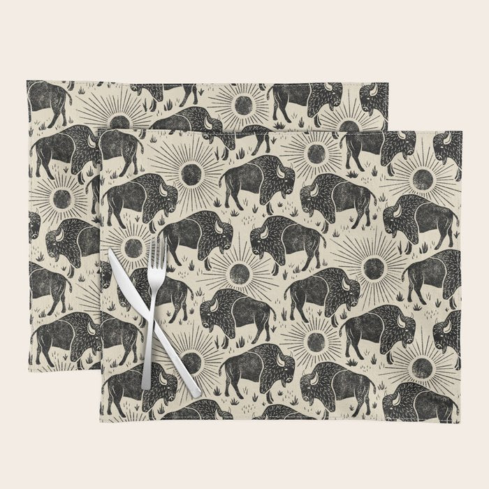 Bison - black and cream Placemat Gallery Image 1