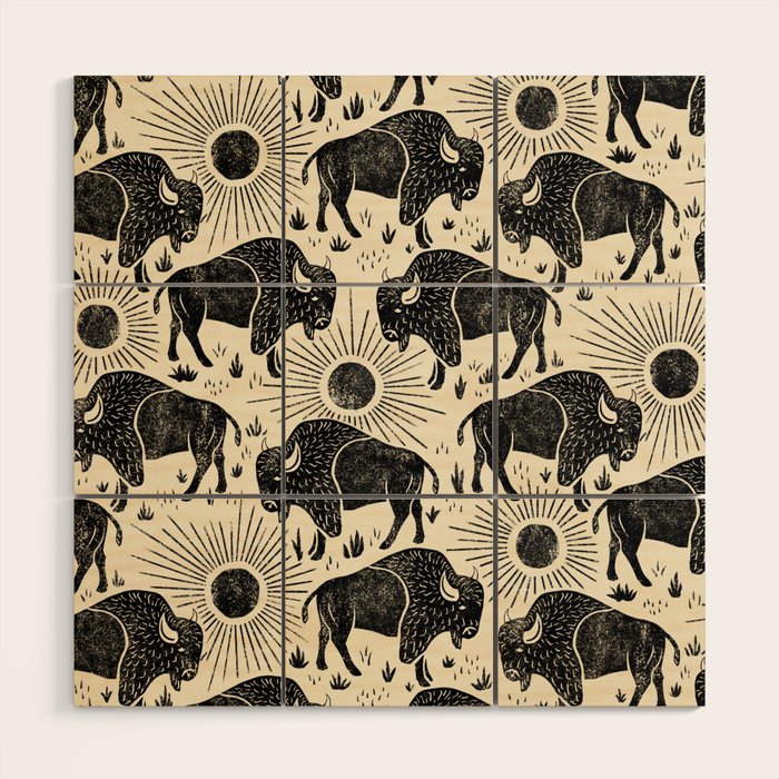 Bison - black and cream Wood Wall Art Gallery Image 1