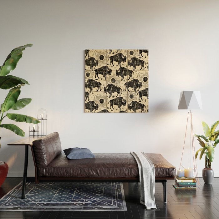 Bison - black and cream Wood Wall Art Gallery Image 2
