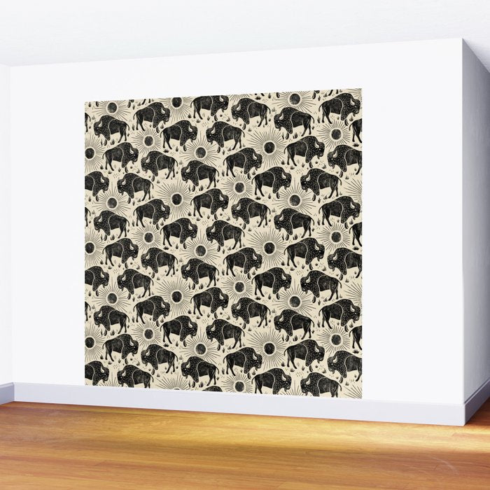 Bison - black and cream Wall Mural Gallery Image 2