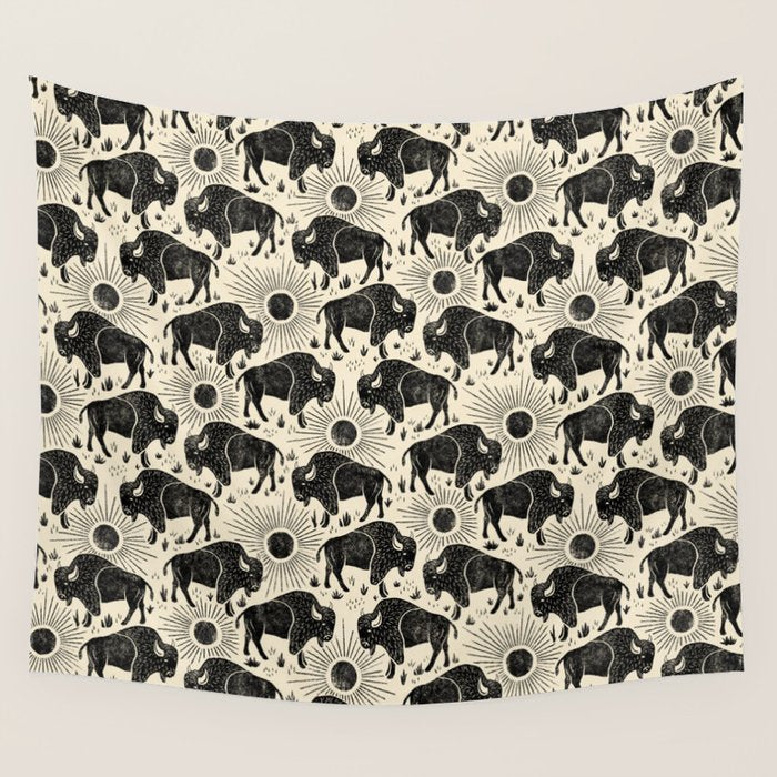 Bison - black and cream Wall Tapestry Gallery Image 4