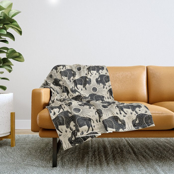 Bison - black and cream Throw Blanket Gallery Image 1