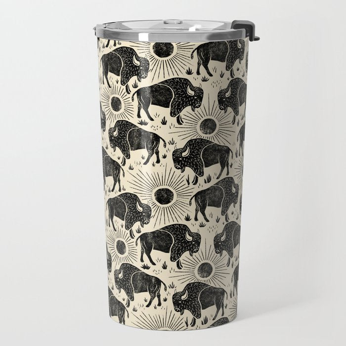 Bison - black and cream Travel Mug Gallery Image 2