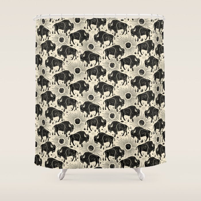 Bison - black and cream Shower Curtain Gallery Image 1