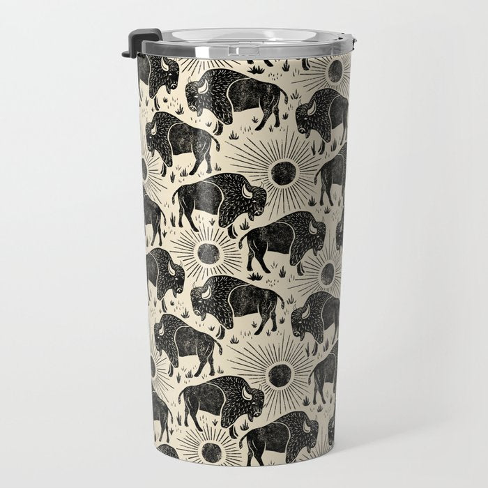 Bison - black and cream Travel Mug Gallery Image 3