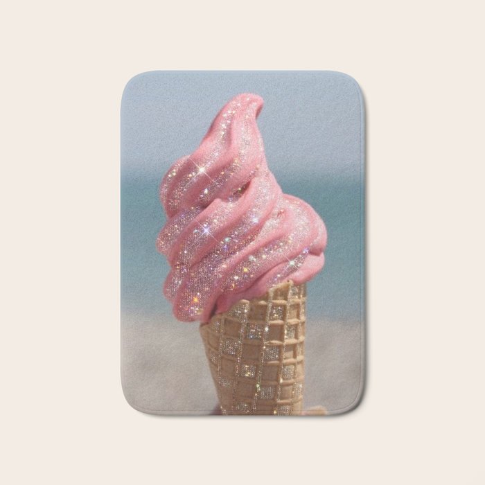 Shiny Pink Ice Cream - Glitter| pastel | pink | art print | beach | | ice cream | summer | ocean  Bath Mat Gallery Image 1