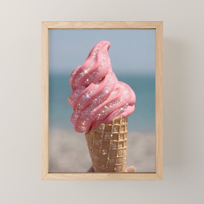 Shiny Pink Ice Cream - Glitter| pastel | pink | art print | beach | | ice cream | summer | ocean  Mini Art Print Gallery Image 1