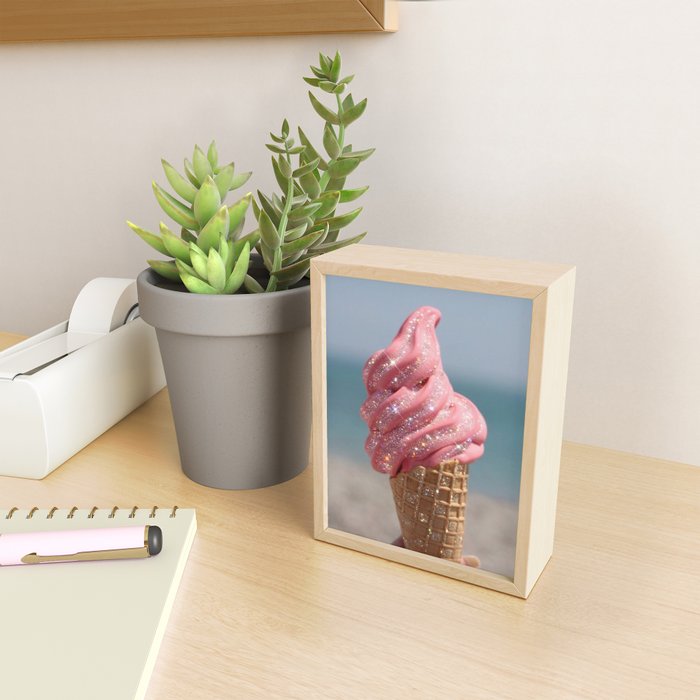 Shiny Pink Ice Cream - Glitter| pastel | pink | art print | beach | | ice cream | summer | ocean  Mini Art Print Gallery Image 2