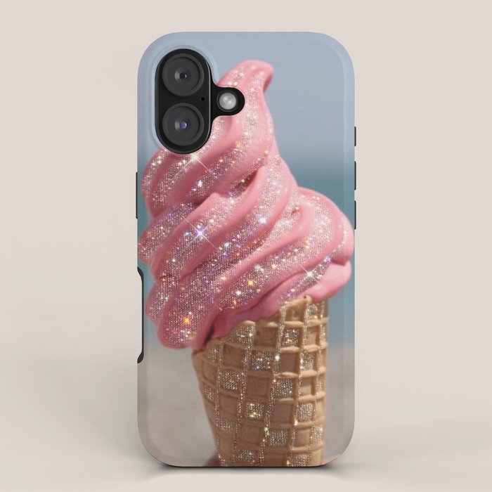 Shiny Pink Ice Cream - Glitter| pastel | pink | art print | beach | | ice cream | summer | ocean  iPhone Case Gallery Image 1