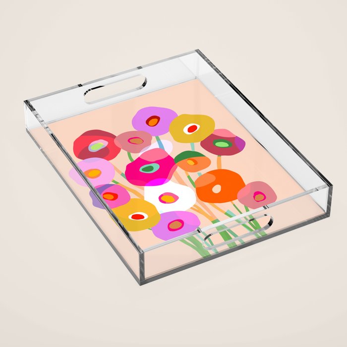 Minimal Abstract Wild floral bouquet on Peach Fuzz Acrylic Tray Gallery Image 1