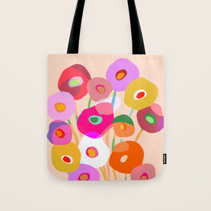 Minimal Abstract Wild floral bouquet on Peach Fuzz Tote Bag Gallery Image 1