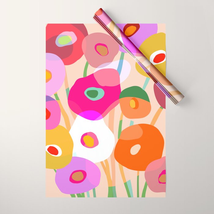 Minimal Abstract Wild floral bouquet on Peach Fuzz Wrapping Paper Gallery Image 1