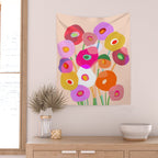 Minimal Abstract Wild floral bouquet on Peach Fuzz Wall Tapestry Gallery Image 2