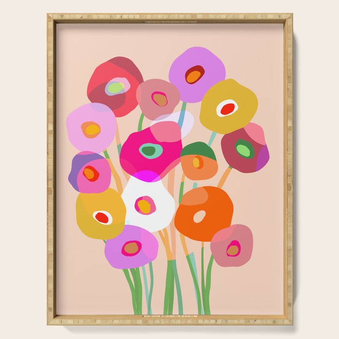 Minimal Abstract Wild floral bouquet on Peach Fuzz Serving Tray Gallery Image 1