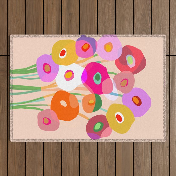 Minimal Abstract Wild floral bouquet on Peach Fuzz Outdoor Rug Gallery Image 1