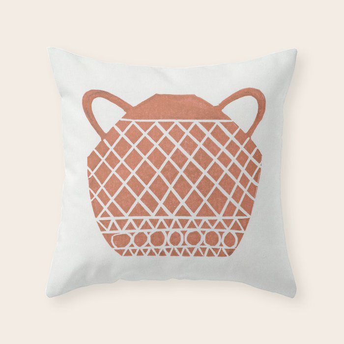 Linocut Vase #3 Throw Pillow Gallery Image 1
