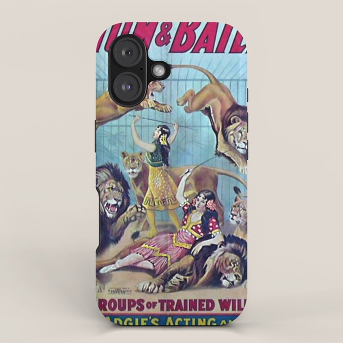 1910 Barnum & Bailey Circus Dancing Lions - M'lle Adgi's Acting Vintage Poster iPhone Case Gallery Image 1