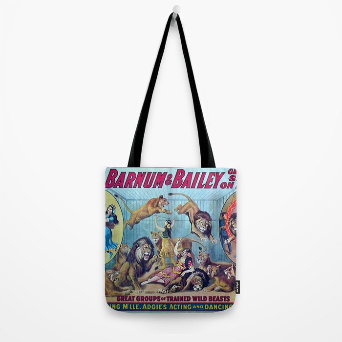 1910 Barnum & Bailey Circus Dancing Lions - M'lle Adgi's Acting Vintage Poster Tote Bag Gallery Image 2