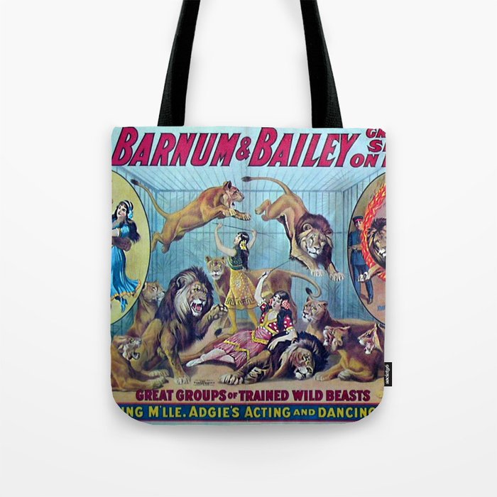1910 Barnum & Bailey Circus Dancing Lions - M'lle Adgi's Acting Vintage Poster Tote Bag Gallery Image 1