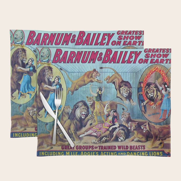 1910 Barnum & Bailey Circus Dancing Lions - M'lle Adgi's Acting Vintage Poster Placemat Gallery Image 1
