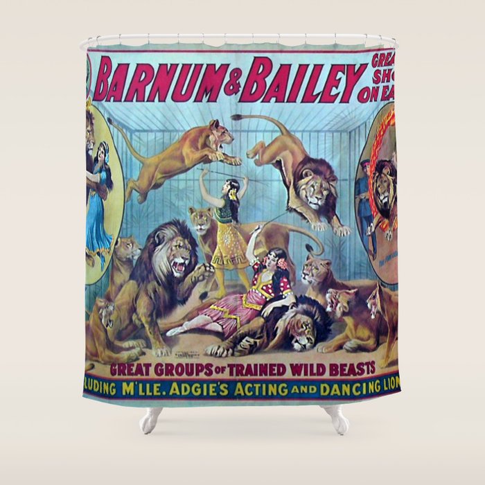 1910 Barnum & Bailey Circus Dancing Lions - M'lle Adgi's Acting Vintage Poster Shower Curtain Gallery Image 1