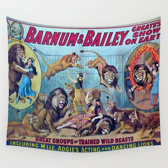 1910 Barnum & Bailey Circus Dancing Lions - M'lle Adgi's Acting Vintage Poster Wall Tapestry Gallery Image 1