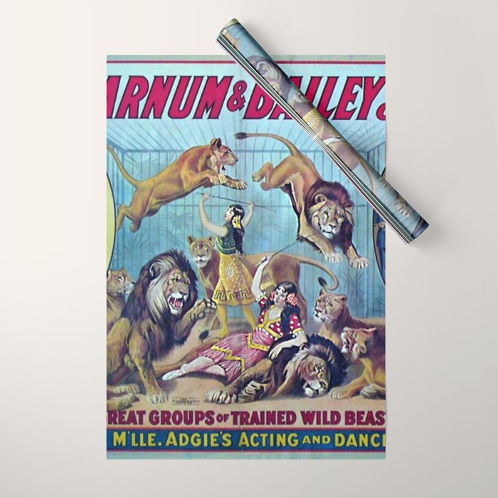 1910 Barnum & Bailey Circus Dancing Lions - M'lle Adgi's Acting Vintage Poster Wrapping Paper Gallery Image 1