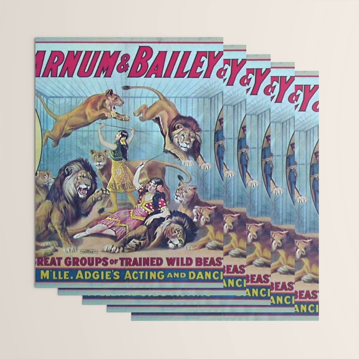 1910 Barnum & Bailey Circus Dancing Lions - M'lle Adgi's Acting Vintage Poster Wrapping Paper Gallery Image 3