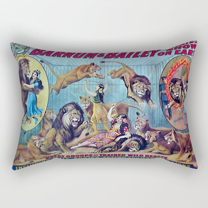 1910 Barnum & Bailey Circus Dancing Lions - M'lle Adgi's Acting Vintage Poster Rectangular Pillow Gallery Image 1