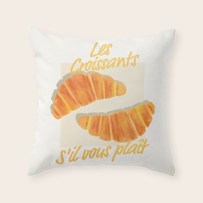 Croissants: Vintage Retro French Brunch Bakery Cafe Art Throw Pillow Gallery Image 1