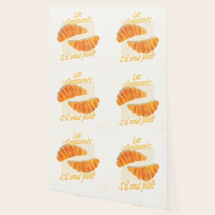 Croissants: Vintage Retro French Brunch Bakery Cafe Art Wallpaper Gallery Image 2