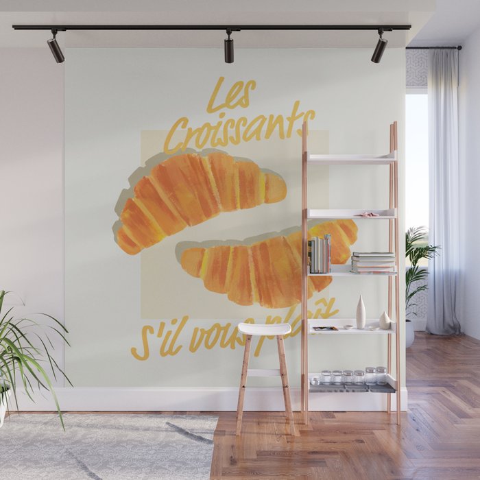 Croissants: Vintage Retro French Brunch Bakery Cafe Art Wall Mural Gallery Image 1